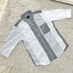 【即購入OK】【Mサイズ】メンズブラウスメンズシャツ長袖シャツ ホワイト/グレー