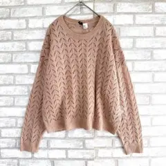 H&M エイチアンドエム　レース編みニット　ピンク　透け感　M