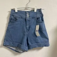 GU デニムブルー ハイウエストショートパンツ