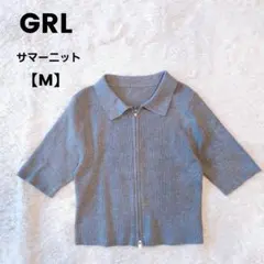 GRF　襟付き　半袖　サマーニット　ダブルジップ　ショート丈　グレー　Mのサムネイル