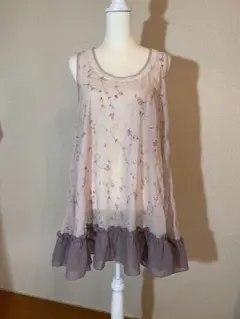 axes femme 花柄刺繍 シフォン ノースリーブ チュニックのサムネイル