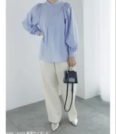 Te chichi　パール釦スタンドカラーブラウス　テチチ　サックスブルー