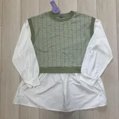 新品未使用　しまむら　長袖シャツ ブラウス　 VEHEMENT ヘリンボーン