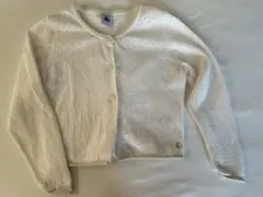 プチバトー　ホワイト穴あき編みカーディガン 104cm