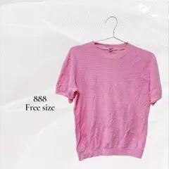 888 ストライプ 半袖Tシャツ ピンク