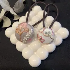インド刺繍 くるみボタンヘアゴム 大小2個セット