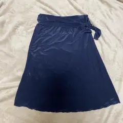 光沢フレアスカート ウェストゴムリボン裏地付きネイビー M