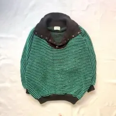【00sヴィンテージ】ストライプ ニットセーター 緑×黒 Y2K グランジ