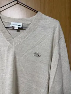 LACOSTE 80s】アクリルVネックニット ベージュ グレー - メルカリ