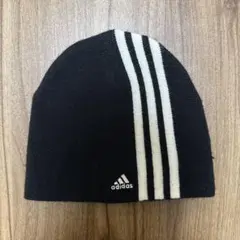 adidas ブラック ニット帽 ストライプ