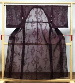 A 夏物 色無地 草花の地模様 赤色 絽 紗 薄物 正絹 小紋 着物 K248 