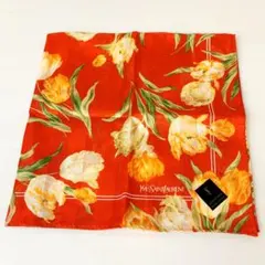 【美品✨】YSL イヴサンローラン レッド 花柄ハンカチ✨