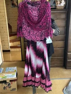社交ダンス衣装 ピンクと黒のセット カラオケ衣装