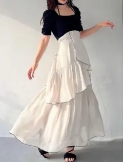 RESEXXY バイカラーメローフレアワンピース　ブラック