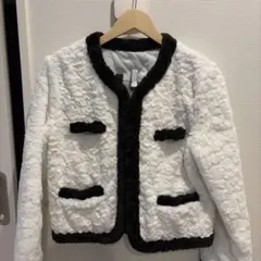 バイカラー ファー ノーカラージャケット