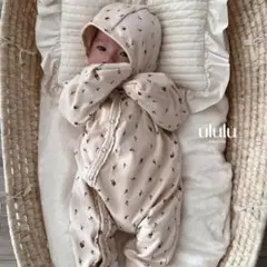 ululu 花柄レースカバーオール帽子付き66size