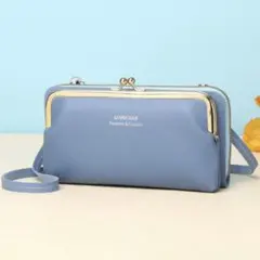 お財布ショルダー バッグ スマホポーチ ガマ口 ブルーのサムネイル