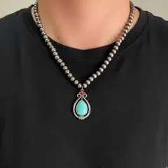 ターコイズ　ネックレス　インディアンジュエリー　ナバホ族　男女兼用　46cm