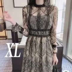 XL新品 結婚式 二次会 パーティー ドレス ロング ワンピース 総レース 黒