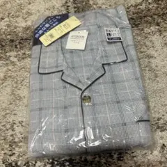 紳士用綿混スムースパジャマチェックグレーアジャスター付き前あきＬ