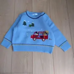 水色 車刺繍 ニットセーター