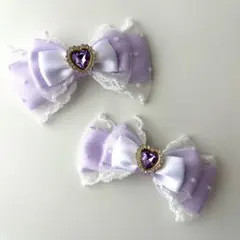 ヘアクリップ ヘアピン 紫 リボン リボンヘアクリップ ハンドメイド 推し活