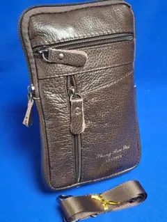 【早い者勝ち】本革 ミニショルダーバッグ ベルトポーチ スマホポーチ 男女兼用