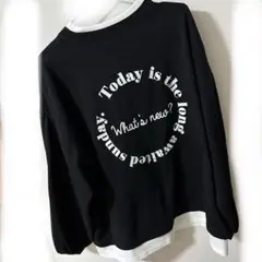 重ね着風 裏起毛 トレーナー スウェット サイズ=M