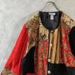 ヴィンテージ　ジャケット　カーディガン　個性的　派手　総柄　2XL相当　LO16