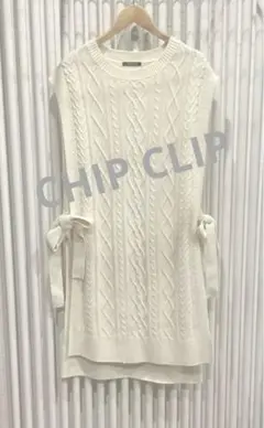 【 CHIP CLIP 】 ロングニットベスト Ｌサイズ サイドリボン