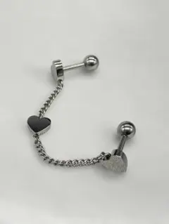 片耳用ピアス / ボディピアス / 軟骨ピアス ハート＆チェーン シルバー