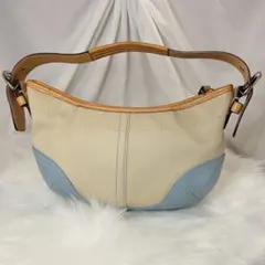 [お得品・値下げ] COACH コーチ ショルダーバッグ ベージュ×ライトブルーのサムネイル