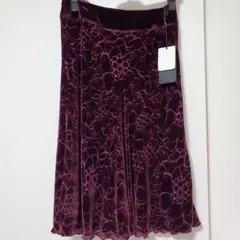 花柄ベルベットフレアスカート ワインレッド