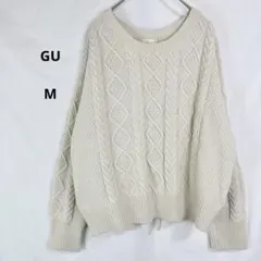 GU◇ジーユー　ケーブルニットセーター【M】バックリボン　重ね着　秋冬　厚手