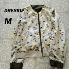 DRESKIP　花柄　カーキ　リバーシブルジャケット　ブルゾン　ノーカラー　秋冬