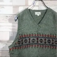 bkle jeanswear ウール混 ニットベスト ジャガードパネルボーダー