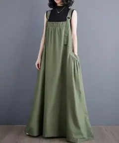 夏　ジャンパースカート キャミワンピース ロング　大きめ 体型カバー　ジャンスカ
