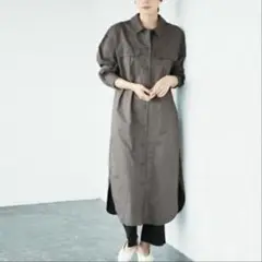 値下げ　LEPSIM レプシィム　 コットン　シャツ　ワンピース　 チャコール