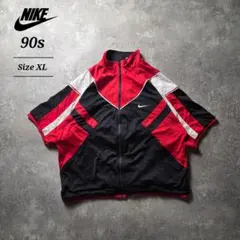 90sNIKEナイキ半袖トラックジャケットビッグスウッシュ白タグマルチカラーXL
