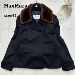 白タグ XL【MaxMara】キャメル ヌートリア 2way ピーコート 黒