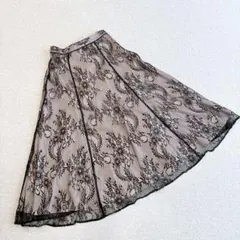 ジャスグリッティー　チュールレーススカート　フレアロング　ブラックMウエストゴム