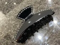 高級感 Lサイズ ヘアクリップ 黒 キラキラストーン 韓国 ジルコニア 高品質