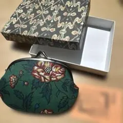 【新品未使用】 京都 老舗 ちんぎれや がま口 小銭入れ 牡丹 緑　1点物