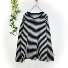 MUJI 無印良品 ボーダー カットソー ロンT 長袖 Tシャツ XL 紺 灰のサムネイル