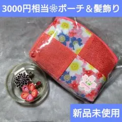 【未使用】ちりめん友禅 ポーチ つまみ細工 髪飾り 和装小物  和風 3点セット
