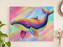カラフルなシャチの原画 キャンバスパネル 現代アート 絵画 海 手描き