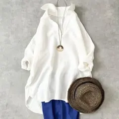 美品♪アーバンリサーチドアーズ　リネン　ロングシャツ　長袖　スキッパー　白　F