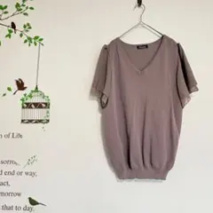 ティアクラッセ/シフォンダブルスリーブ Vネックニット レーヨン混 XXL