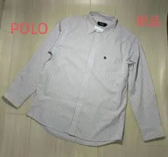 新品未使用　POLO ポロ　ストライプ柄シャツ　M ロゴ　刺繍のサムネイル