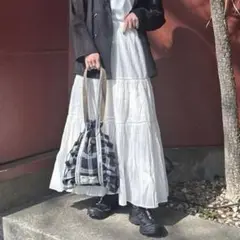 フリークスストア（F）マキシ丈フレアスカート ティアード ホワイト インド製 綿